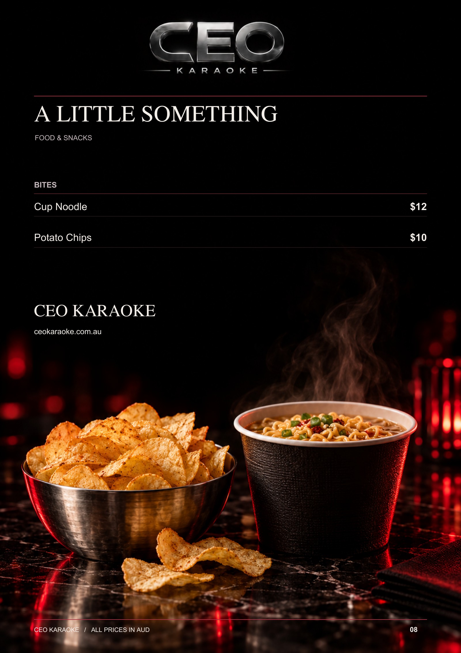 A little something — printed menu page 8